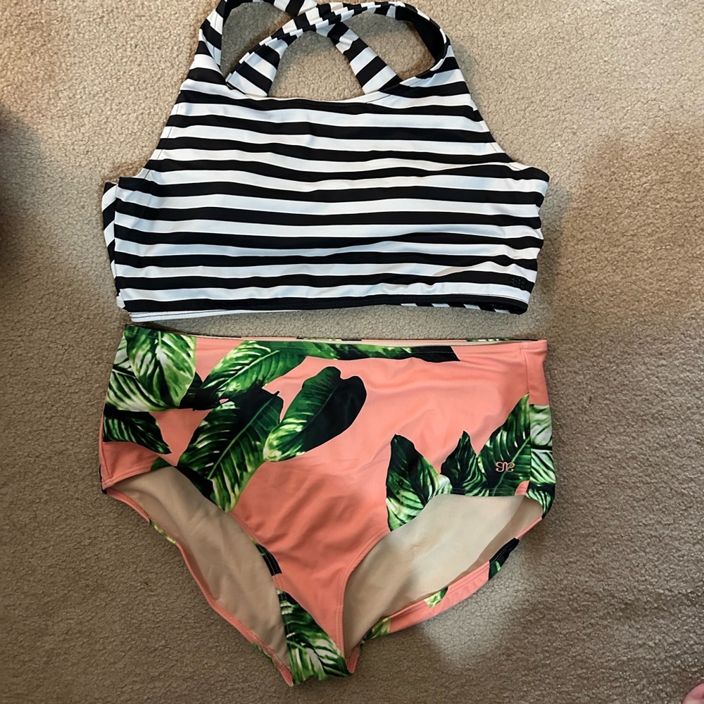 Albion Pink and Green Leaf Bikini Bottom